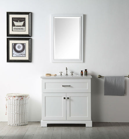 Image of 36" WOOD SINK VANITY WITH QUARTZ OP-NO FAUCET IN WHITE WH7636-W