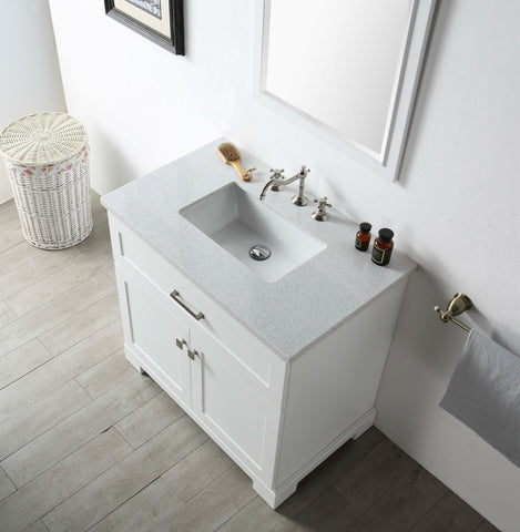 Image of 36" WOOD SINK VANITY WITH QUARTZ OP-NO FAUCET IN WHITE WH7636-W