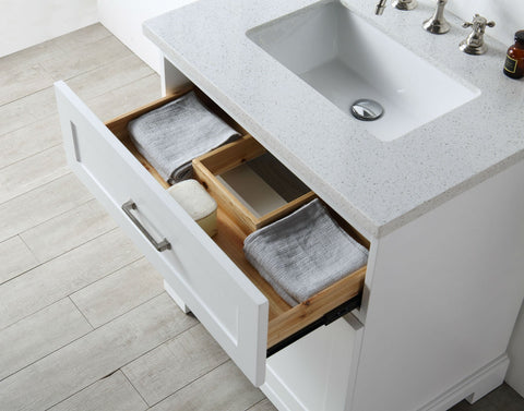 Image of 36" WOOD SINK VANITY WITH QUARTZ OP-NO FAUCET IN WHITE WH7636-W