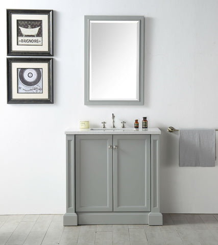 Image of 36" WOOD SINK VANITY WITH QUARTZ TOP-NO FAUCET IN COOL GREY WH7236-CG