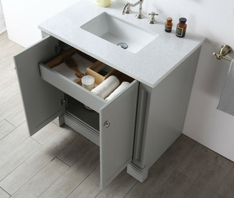 Image of 36" WOOD SINK VANITY WITH QUARTZ TOP-NO FAUCET IN COOL GREY WH7236-CG