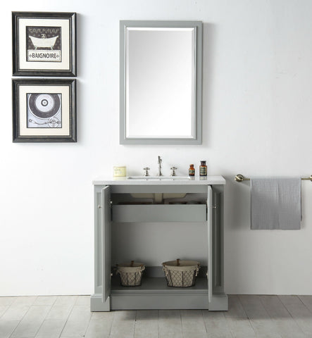 Image of 36" WOOD SINK VANITY WITH QUARTZ TOP-NO FAUCET IN COOL GREY WH7236-CG