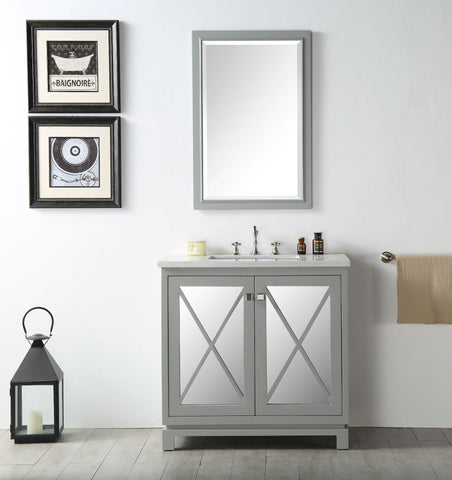 Image of 36" WOOD SINK VANITY WITH QUARTZ TOP-NO FAUCET IN COOL GREY WH7436-CG