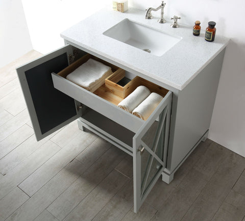 Image of 36" WOOD SINK VANITY WITH QUARTZ TOP-NO FAUCET IN COOL GREY WH7436-CG