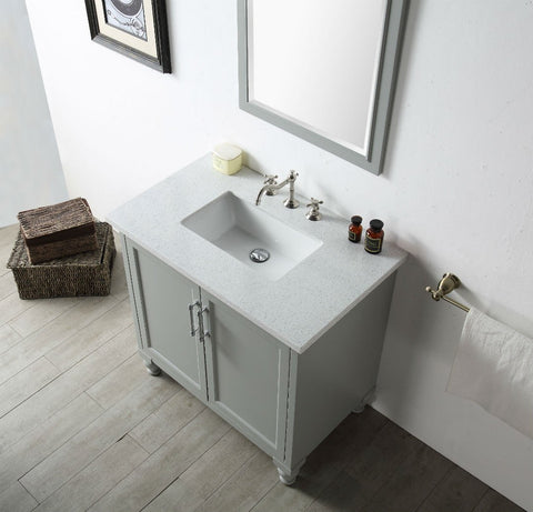 Image of 36" WOOD SINK VANITY WITH QUARTZ TOP-NO FAUCET IN COOL GREY WH7536-CG