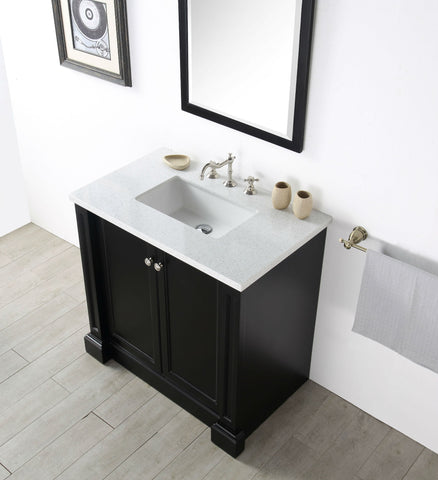 Image of 36" WOOD SINK VANITY WITH QUARTZ TOP-NO FAUCET IN ESPRESSO WH7236-E