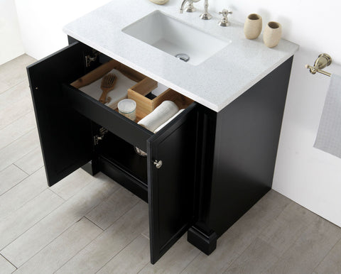 Image of 36" WOOD SINK VANITY WITH QUARTZ TOP-NO FAUCET IN ESPRESSO WH7236-E