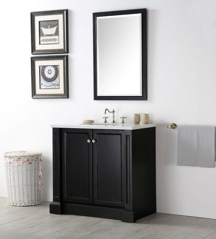 Image of 36" WOOD SINK VANITY WITH QUARTZ TOP-NO FAUCET IN ESPRESSO WH7236-E