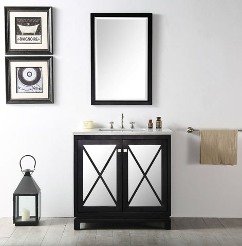 Image of 36" WOOD SINK VANITY WITH QUARTZ TOP-NO FAUCET IN ESPRESSO WH7436-E