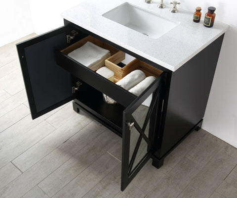 Image of 36" WOOD SINK VANITY WITH QUARTZ TOP-NO FAUCET IN ESPRESSO WH7436-E
