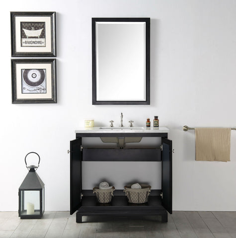 Image of 36" WOOD SINK VANITY WITH QUARTZ TOP-NO FAUCET IN ESPRESSO WH7436-E