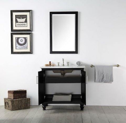 Image of 36" WOOD SINK VANITY WITH QUARTZ TOP-NO FAUCET IN ESPRESSO WH7536-E