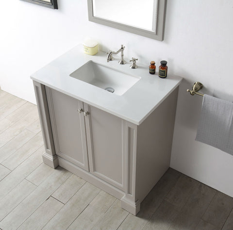 Image of 36" WOOD SINK VANITY WITH QUARTZ TOP-NO FAUCET IN WARM GREY WH7236-WG