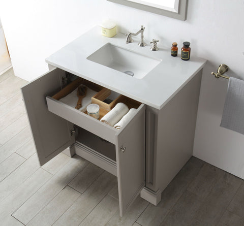 Image of 36" WOOD SINK VANITY WITH QUARTZ TOP-NO FAUCET IN WARM GREY WH7236-WG