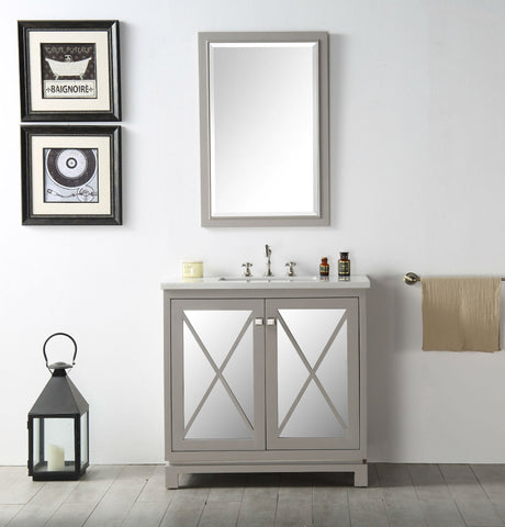 Image of 36" WOOD SINK VANITY WITH QUARTZ TOP-NO FAUCET IN WARM GREY WH7436-WG