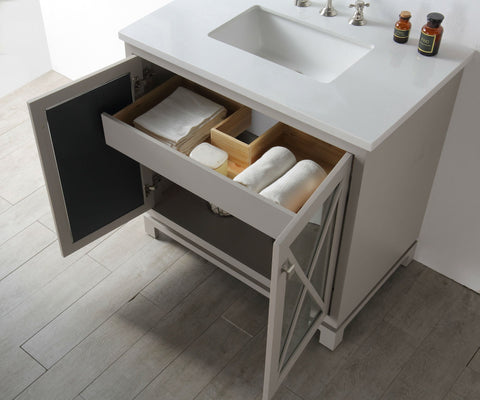 Image of 36" WOOD SINK VANITY WITH QUARTZ TOP-NO FAUCET IN WARM GREY WH7436-WG