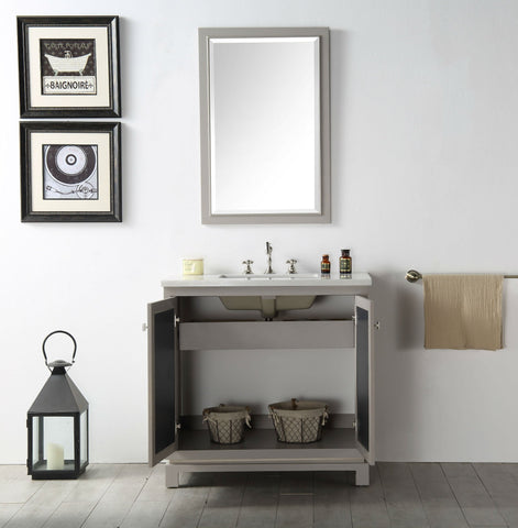 Image of 36" WOOD SINK VANITY WITH QUARTZ TOP-NO FAUCET IN WARM GREY WH7436-WG