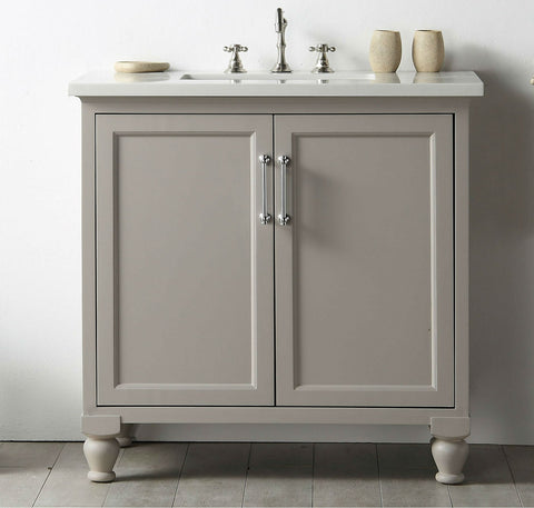 Image of 36" WOOD SINK VANITY WITH QUARTZ TOP-NO FAUCET IN WARM GREY WH7536-WG