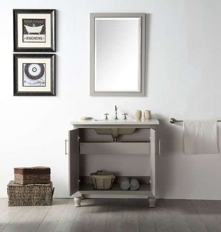 Image of 36" WOOD SINK VANITY WITH QUARTZ TOP-NO FAUCET IN WARM GREY WH7536-WG