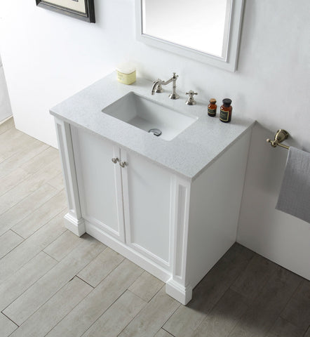 Image of 36" WOOD SINK VANITY WITH QUARTZ TOP-NO FAUCET IN WHITE WH7236-W