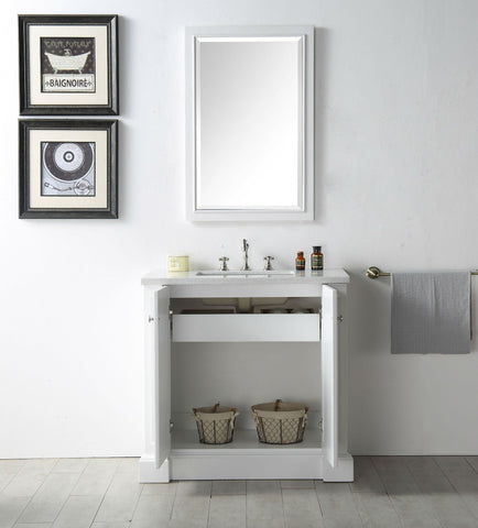 Image of 36" WOOD SINK VANITY WITH QUARTZ TOP-NO FAUCET IN WHITE WH7236-W