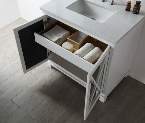 Image of 36" WOOD SINK VANITY WITH QUARTZ TOP-NO FAUCET IN WHITE WH7436-W