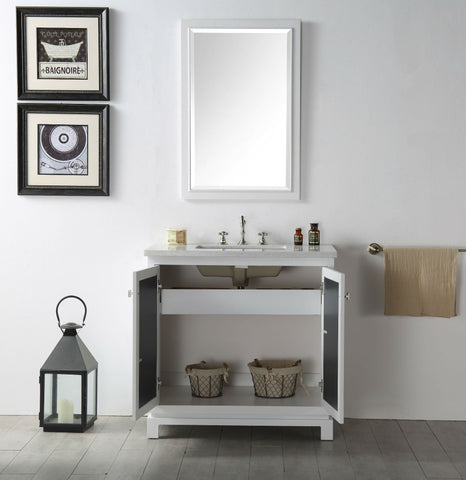 Image of 36" WOOD SINK VANITY WITH QUARTZ TOP-NO FAUCET IN WHITE WH7436-W