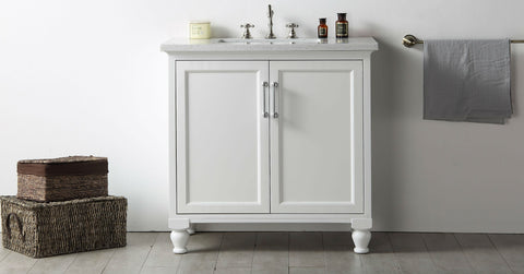 Image of 36" WOOD SINK VANITY WITH QUARTZ TOP-NO FAUCET IN WHITE WH7536-W