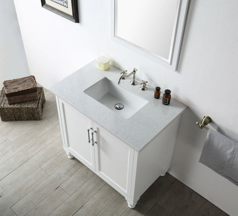 Image of 36" WOOD SINK VANITY WITH QUARTZ TOP-NO FAUCET IN WHITE WH7536-W