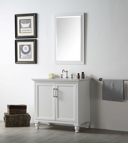 Image of 36" WOOD SINK VANITY WITH QUARTZ TOP-NO FAUCET IN WHITE WH7536-W