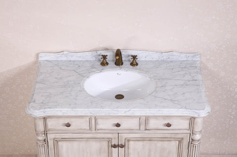 Image of 47" SOLID WOOD SINK VANITY WITH MARBLE TOP-NO FAUCET WH2747-WHITE