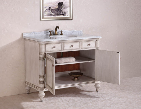 Image of 47" SOLID WOOD SINK VANITY WITH MARBLE TOP-NO FAUCET WH2747-WHITE