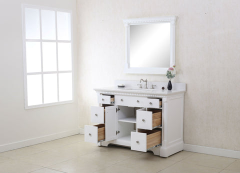 Image of 48" ANTIQUE COFFEE SINK VANITY WITH CARRARA WHITE TOP AND MATCHING BACKSPLASH WITHOUT FAUCET WLF6036-48"