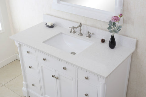 Image of 48" ANTIQUE COFFEE SINK VANITY WITH CARRARA WHITE TOP AND MATCHING BACKSPLASH WITHOUT FAUCET WLF6036-48"
