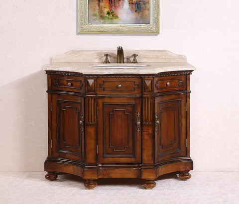 Image of 48" SOLID WOOD SINK VANITY WITH TRAVERTINE-NO FAUCET AND BACKSPLASH WH2048
