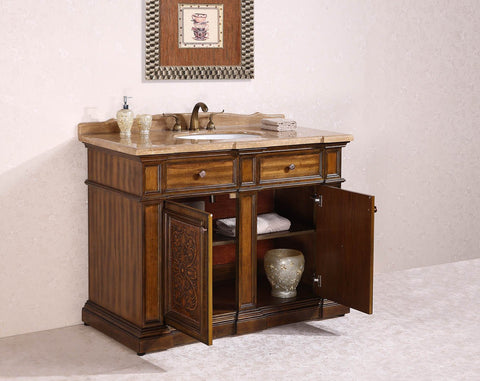 Image of 48" SOLID WOOD SINK VANITY WITH TRAVERTINE-NO FAUCET AND BACKSPLASH WH2448