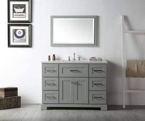Image of 48" WOOD SINK VANITY WITH QUARTZ OP-NO FAUCET IN COOL GREY WH7648-CG
