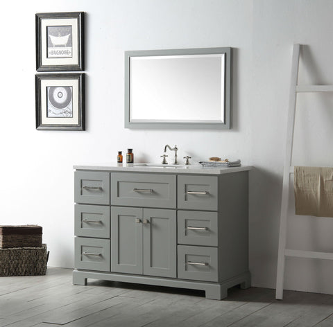 Image of 48" WOOD SINK VANITY WITH QUARTZ OP-NO FAUCET IN COOL GREY WH7648-CG