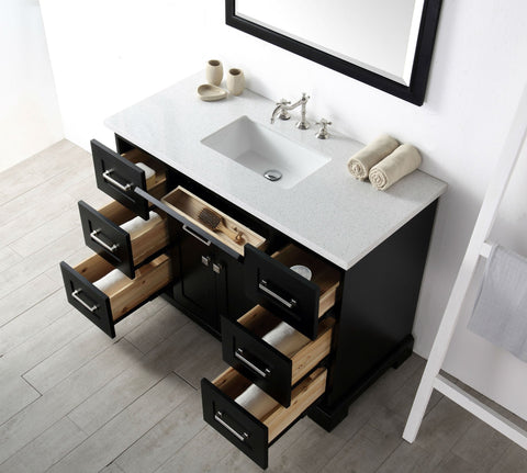 Image of 48" WOOD SINK VANITY WITH QUARTZ OP-NO FAUCET IN ESPRESSO WH7648-E