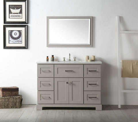Image of 48" WOOD SINK VANITY WITH QUARTZ OP-NO FAUCET IN WARM GREY WH7648-WG