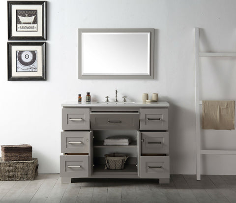 Image of 48" WOOD SINK VANITY WITH QUARTZ OP-NO FAUCET IN WARM GREY WH7648-WG