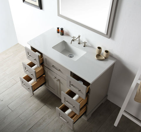 Image of 48" WOOD SINK VANITY WITH QUARTZ OP-NO FAUCET IN WARM GREY WH7648-WG
