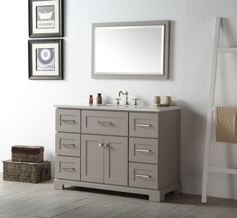 Image of 48" WOOD SINK VANITY WITH QUARTZ OP-NO FAUCET IN WARM GREY WH7648-WG
