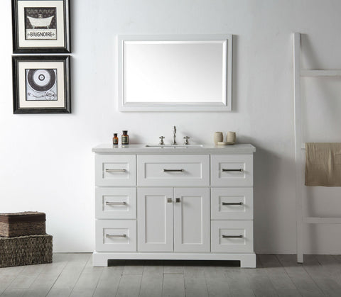 Image of 48" WOOD SINK VANITY WITH QUARTZ OP-NO FAUCET IN WHITE WH7648-W
