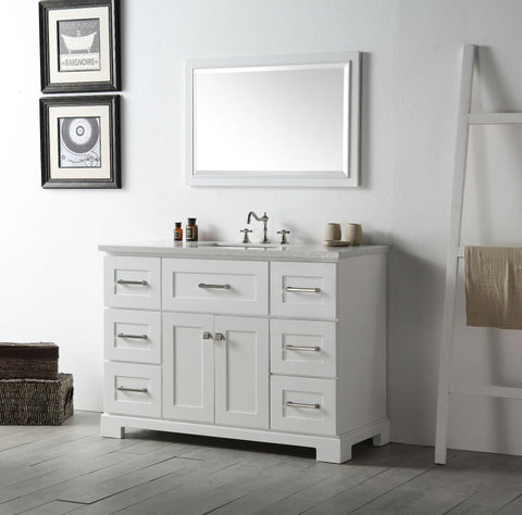 Image of 48" WOOD SINK VANITY WITH QUARTZ OP-NO FAUCET IN WHITE WH7648-W