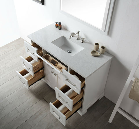 Image of 48" WOOD SINK VANITY WITH QUARTZ OP-NO FAUCET IN WHITE WH7648-W