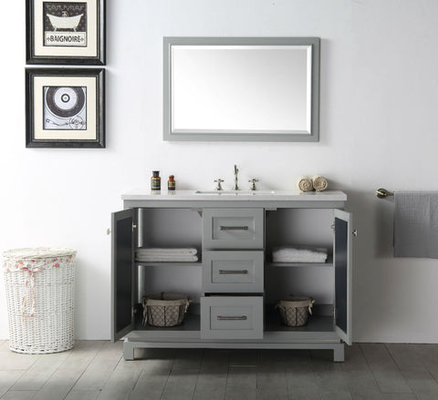 Image of 48" WOOD SINK VANITY WITH QUARTZ TOP-NO FAUCET IN COOL GREY WH7448-CG