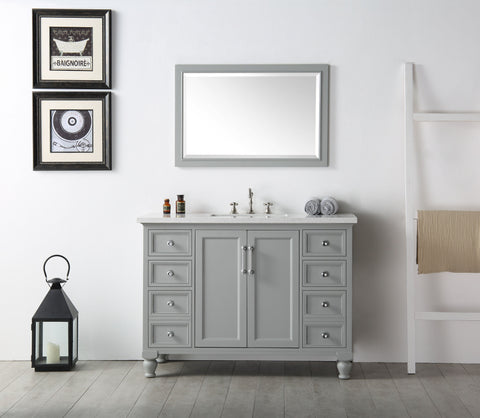 Image of 48" WOOD SINK VANITY WITH QUARTZ TOP-NO FAUCET IN COOL GREY WH7548-CG