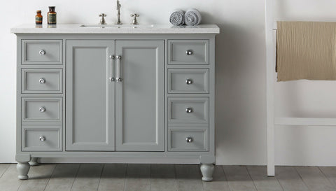 Image of 48" WOOD SINK VANITY WITH QUARTZ TOP-NO FAUCET IN COOL GREY WH7548-CG