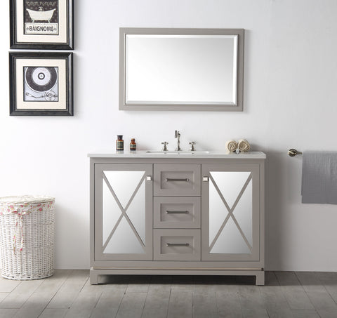 Image of 48" WOOD SINK VANITY WITH QUARTZ TOP-NO FAUCET IN WARM GREY WH7448-WG